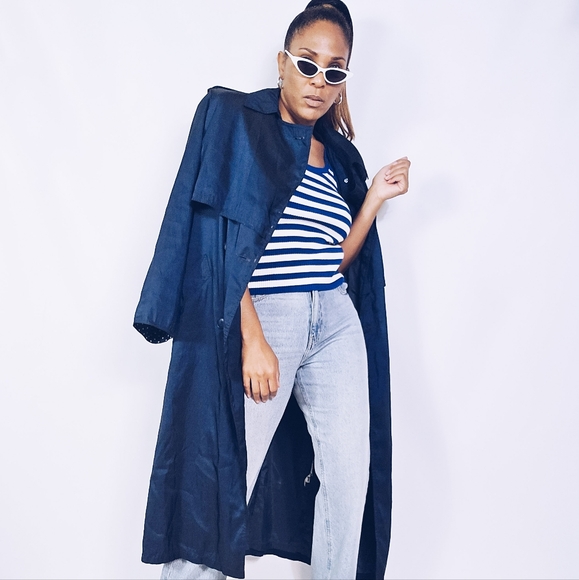 Vintage Jackets & Blazers - Vintage Navy Trench Coat